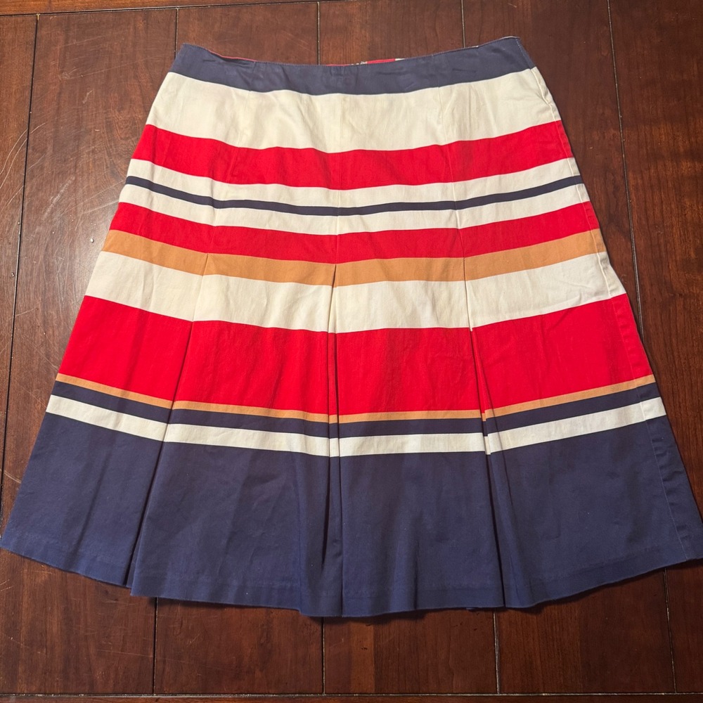 Lines Domani Striped Pleated Skirt Womens 8 Red White Blue Gold Career Casual‎